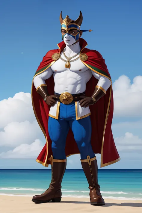 Costume Description : Captain Cape Verde wears an outrageous costume that is a true expression of his pride in the island nation of Cape Verde. His costume is an impressive combination of traditional and modern elements, todos projetados para honrar a cult...