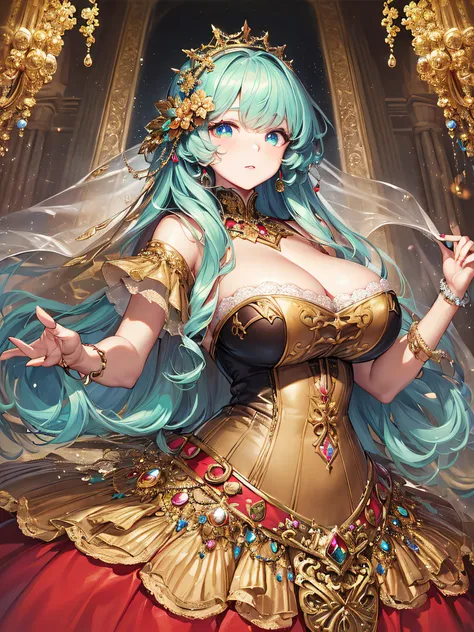 (masterpiece, best quality,extremely detailed:1.1),(moe anime art style:1.3),1girl,((full body,focus face)),((solo)), cute, kawaii,digital art,((1 princess wearing beautiful embroidery and jeweled gorgeous princess rococo ballgown with voluminous full leng...