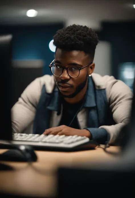 Young 25-year-old black developer working on his computer