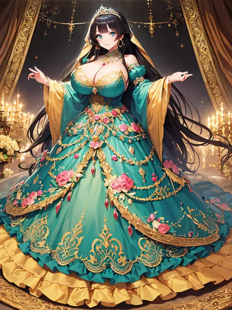 (masterpiece, best quality,extremely detailed:1.1),(moe anime art style:1.3),1girl,((full body,focus face)),((solo)), cute, kawaii,digital art,((1 princess wearing beautiful embroidery and jeweled gorgeous princess rococo ballgown with voluminous full leng...