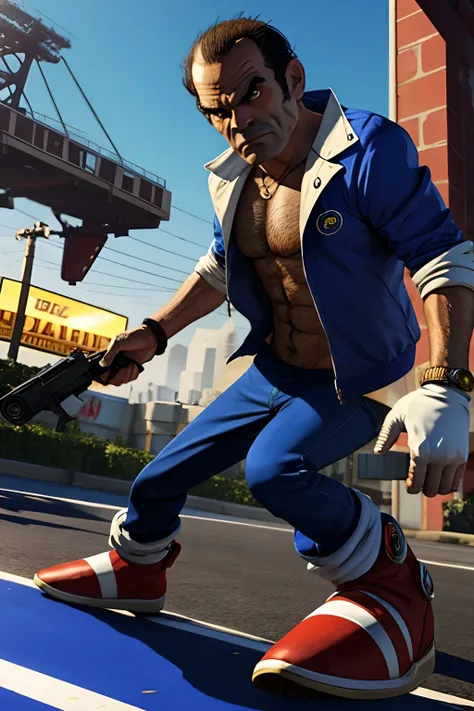 sonic the hedgehog as trevor philips, gta v style