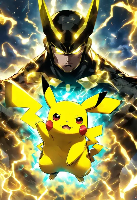 Pikachu with black Adams clothes and powers