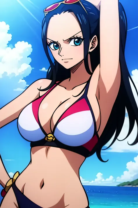 Robin de One Piece, pose sexy, Y si , Elly, 8k, anime, ribera, teta grande, grande, ojos azules, senos, bikini