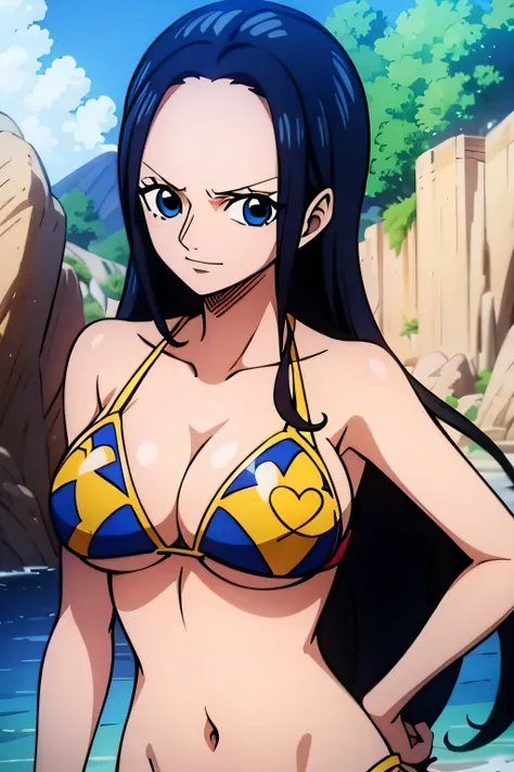 Robin de One Piece, pose sexy, Y si , Elly, 8k, anime, ribera, teta grande, grande, ojos azules, senos, bikini