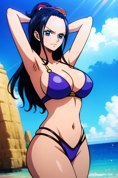 Robin de One Piece, pose sexy, Y si , Elly, 8k, anime, ribera, teta grande, grande, ojos azules, senos, bikini