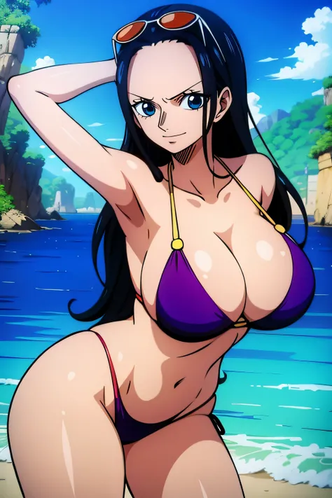 Robin de One Piece, pose sexy, Y si , Elly, 8k, anime, ribera, teta grande, grande, ojos azules, senos, bikini