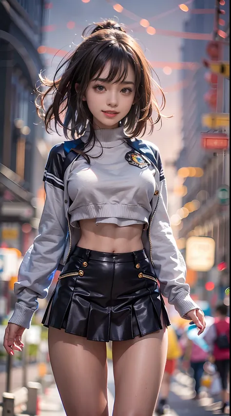 (NSFW), 1womanl, Solo, 24 year old, 7headed body, (cute  face), (Ideal ratio body proportions), Modern old cityscape, shool uniform, Sweatshirt, a miniskirt, heavy wind, The skirt flips up in the wind, white  panties, panties focus, long , Sexy body, Wet, ...