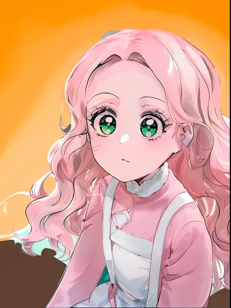 Menina anime com cabelo rosa, menina de olhos verdes sentada, retrato estilo anime, visual anime de uma menina bonito, sombreamento estilo anime plano, em estilo anime, kawaii retrato realista, fanart de alta qualidade, menina de cabelo rosa, menina de olh...