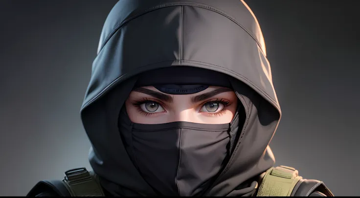 Soldado, balaclava, melhor qualidade 4k, olhos negros altamente detalhados, portrait, standingn, folded arms, vielas de fundo, tematica dark, realista, cinematica, uniforme militar preto