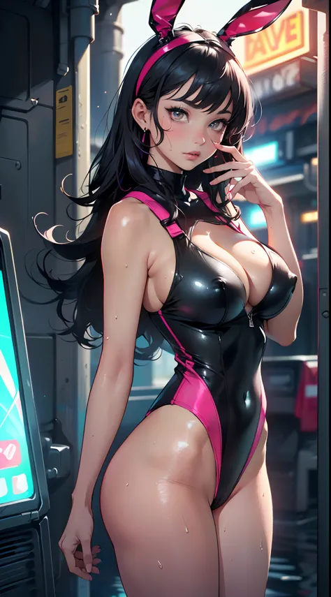 cute bunny girl,(((1girl))),((bunny girl with extremely cute and beautiful black hair)),(((bunny girl,anthro furry cute,bunny-girl))),(((bunny ears,bunny ears on head,big bunny ears))),

(large breasts:1.4),saggy breasts,((((black hair,red hair, two-tone h...