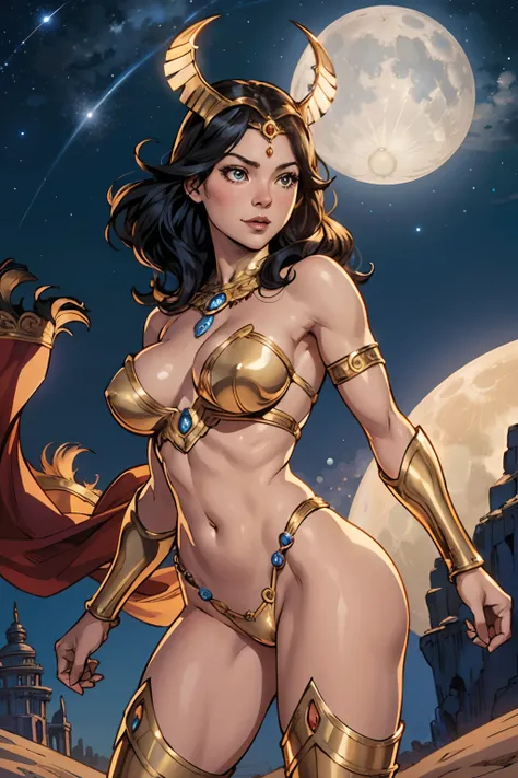 DC Comics, Eloise Mumford dressed as Dejah Thoris, by Frank cho and HR Geiger, barsoom, (sexy), flying, detailed background, night time, ornate diadem, (two moons) of Mars in the sky