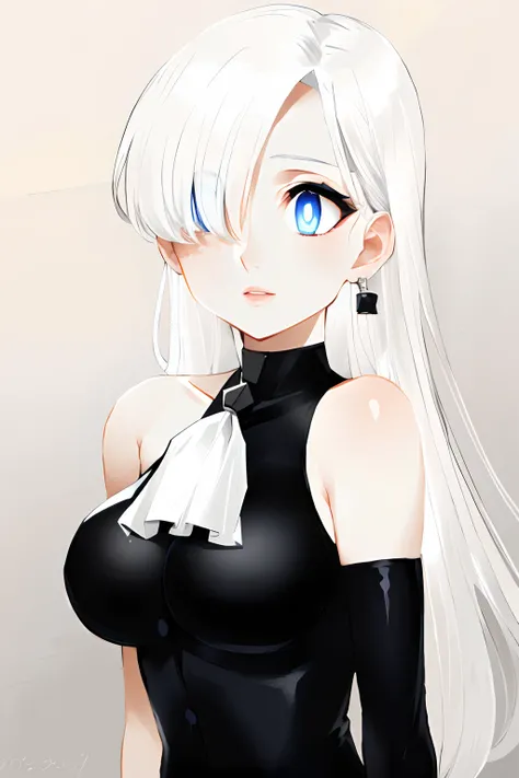 masterpiece, best quality, ((onyx theme)),(perfect onyx),(1girl),white hair, simple grey background, head tilt, albino, choker, detailed eyes, detailed face, expressive eyes, upper body, ((punk girl)), (upper body), medium breasts, mature female,