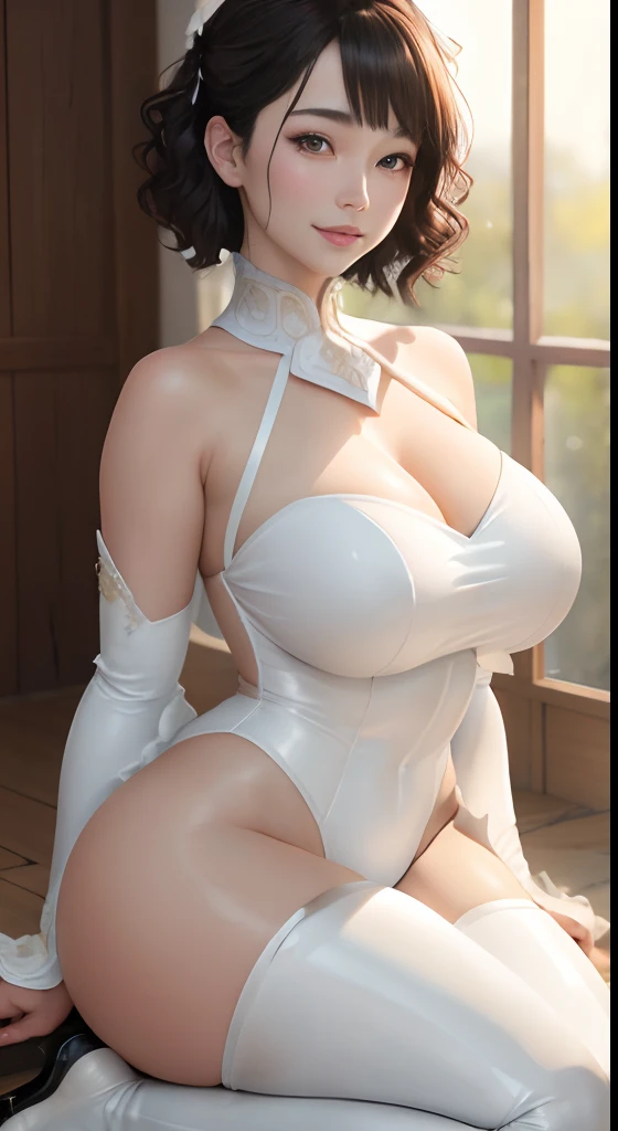 masutepiece, Best Quality、Realistic, ( Intricate details, depth of fields)、Hyper-Realism, 8K, Best Quality, Super Detail, retinas, ighly detailed, Perfect face, Perfect body, Huge breasts, Constriction, Very big ass, Glamour, indirect lighting, hair wavy、S...