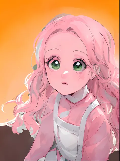 Menina anime com cabelo rosa e olhos verdes sentada em uma mesa, haruno sakura, Demon Slayer rui fanart, feito com anime painter studio, pintado em anime painter studio, retrato estilo anime, visual anime de uma menina bonito, Marin Kitagawa Fanart, sombre...