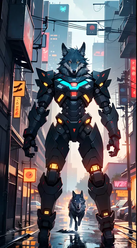 (((A mechanical wolf,cyborg wolf,cyborg-wolf,animal,wolf robot))),no human,detailed wolf,intricate mechanic wolf,robot animal,

epic, highly detailed full body of a gigantic feral mecha canine, sharp metal claws, cannon mounted on back, sleek armor, glowin...