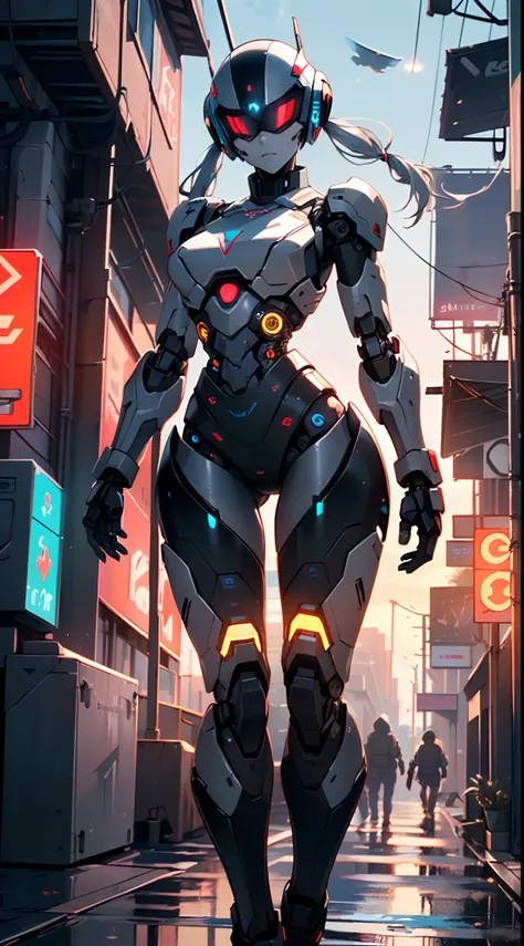 (((girl robot))),assaultron, itrobo2022, 1girl,robot,humanoid robot,robot joints,joints,black robot helmet,black armor,head-mounted display,humanoid robot,white robot joints,one-eyed,white joints,no humans,((black armor)),wide hips,curvy,mechanical arms,cr...