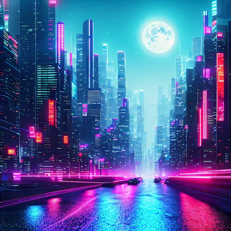 Cyber City,mirai，（（（Bright full moon））），（The is very detailed：1.2），（Intricate neon slums in the background：1.1），ultra - detailed，（softlighting：1.2），A high resolution，Cinematic texture.