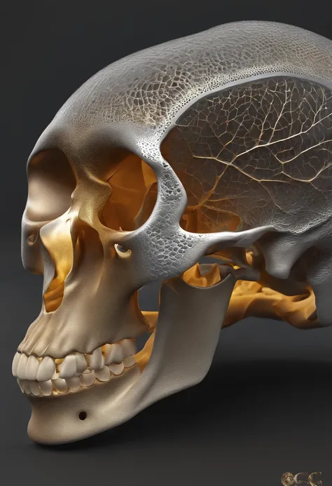 CT3D diagram of the femur，There is a titanium implant inside，Titanium implant amplification，Gradient density implants，Outer dense inner pine，The whole picture is futuristic and technological，Ultra-clear details，Cinematic texture