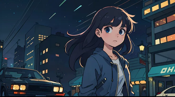 girl in her 20s, city background, car, night, 80s,
(Best Quality: 0.8), (Best Quality: 0.8), Perfect Anime Illustration, Dark Unclear Face, Glowing Eyes