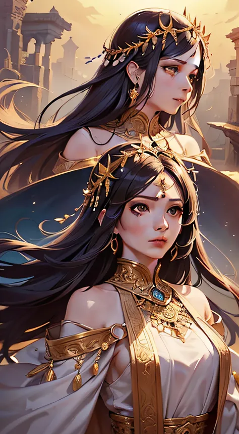 ((fantasy:1.2), (mythical:1.5), (arab meditation), (expressive character), (character design poses with different expressions), (ethereal lighting), (mystical atmosphere), (intricate details), (elaborate hair design), (flowing robes), (magical symbols), (a...