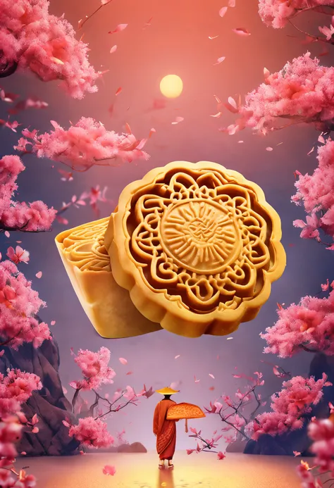 Commercial shooting, Cantonese style egg yolk moon cake, moon cake size, poster, fresh style background, elegant, booth lighting, attractive, realistic color, ultra HD