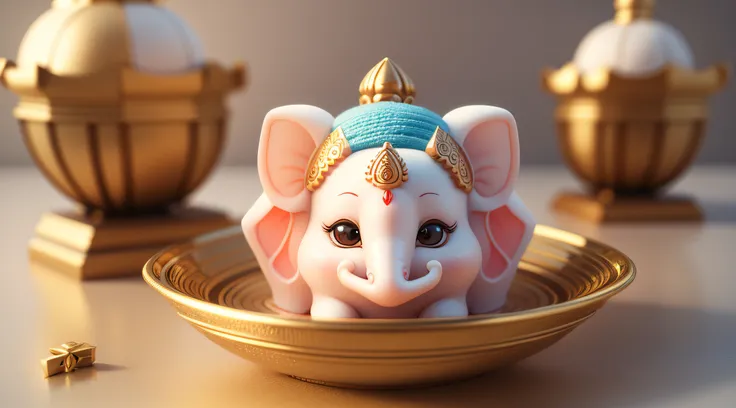 Adorable 3D Ganesha A Cute Illustration on white, 3d realistic, 8K, hyper 3d realistic, detailed, ultra high resolution