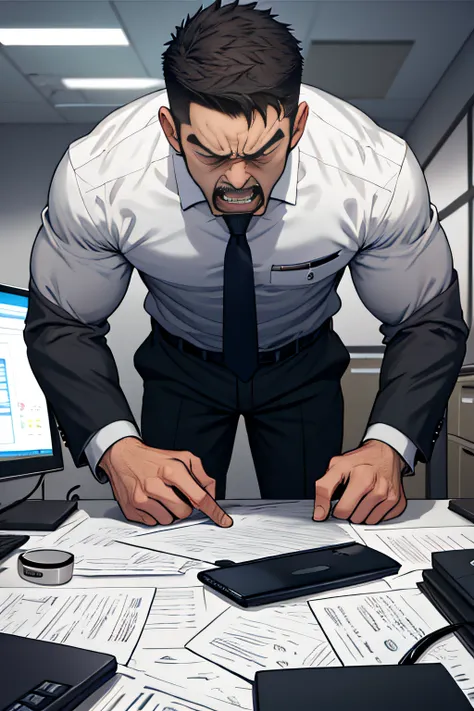 Office boss angry subordinates trembling