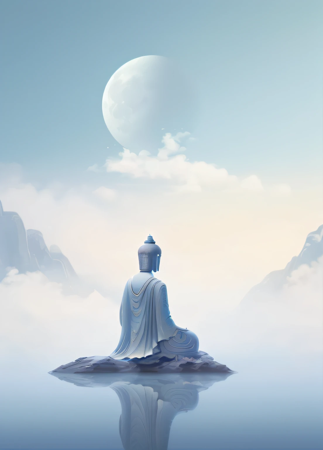 Exquisite and gorgeous Chinese
Buddha, An ancient man looks
Like a Buddha statue, Minimalism, creativity
trend, Exquisite details, Zen, Minimalist
Surrealist style, light indigo and azure,
Chinese landscape, White Moon, Minimalist
background, Chinese wind,...