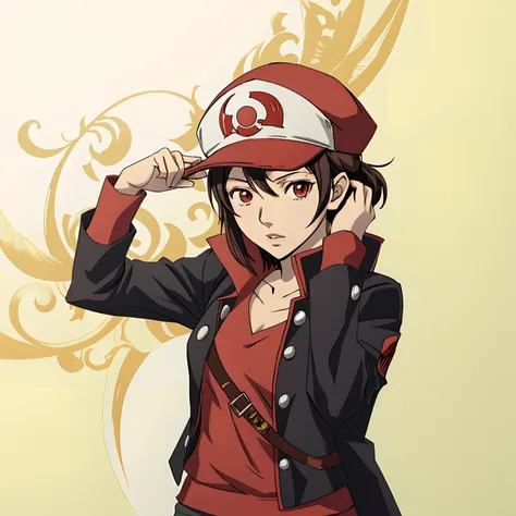 Anime girl in a red and black jacket and a red hat, Akihiko Yoshida!, inspirado em Junpei Satoh, inspirado em Akihiko Yoshida, Estilo Eiichiro Oda, Akihiko Yoshida 8 mil, Fanart de alta qualidade, Gatilho Estilo de Arte de Anime, Estilo anime 2D, em estilo...