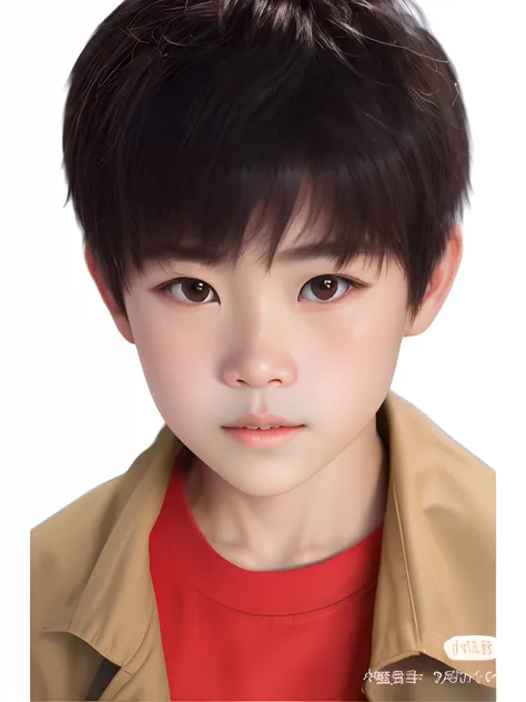 5-6 years old Chinese boy，Remove the background，Realistic hand-drawn style，二重まぶた，Heads-up lens