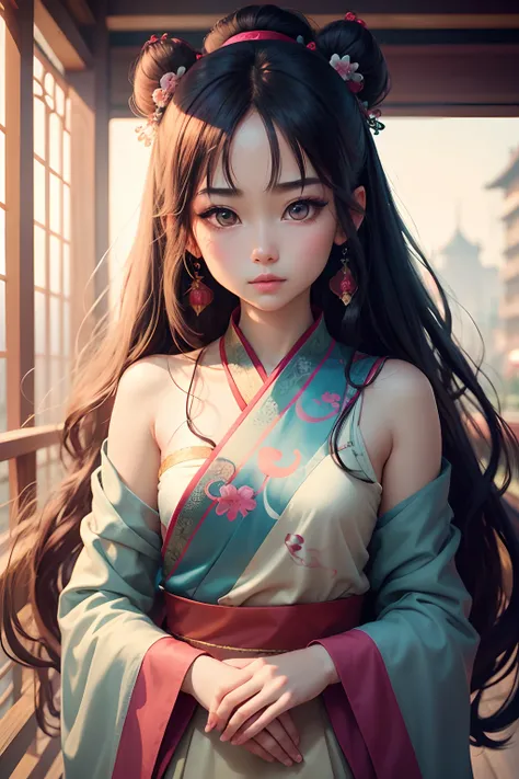 High definition, Anime, polish, soft, sweet looking, colorful, 1girl, Modern Girl, Mulan, Long Wavy Hair, Upper Body, Fairytale, Beautiful eye, petite face, Asian Style, exquisite Face, Big eye