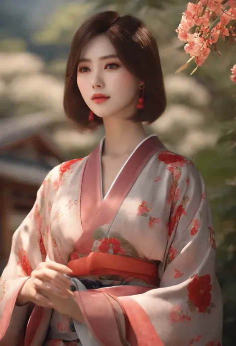 (high quality, masterpiece:1.2), high definition, 1girl, beautiful and flawless face, Bob Cut, Japanese clothing, kimono, complex details, cinematic sensation, 8k, extremely detailed