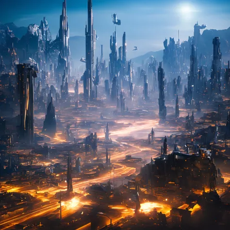 futuristic sci-fi cityscape, science fiction, surreal, high resolution, city