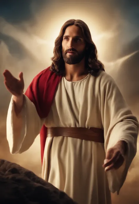 Jesus( 8K realista), com alguns anjos ao seu redor, Jesus is commanding the angels. (imagem: Cinematic realistic 8K