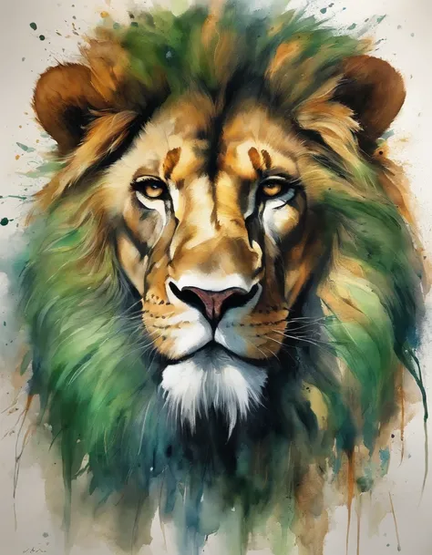 Avatar only，The king with the crown，Green skin, dramatic  lighting, Detailed hair and fur texture, There is a strong look in the eyes of the lion, Pay attention to muscles and realistic facial expressions,  Impressive shadow and light treatment, Mysterious...