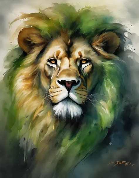 Avatar only，The king with the crown，Green skin, dramatic  lighting, Detailed hair and fur texture, There is a strong look in the eyes of the lion, Pay attention to muscles and realistic facial expressions,  Impressive shadow and light treatment, Mysterious...