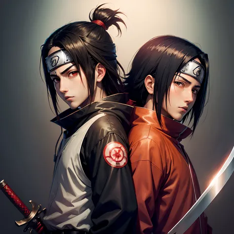 Anime character Itachi uchiha and Naruto with sword 48 k wallpaper