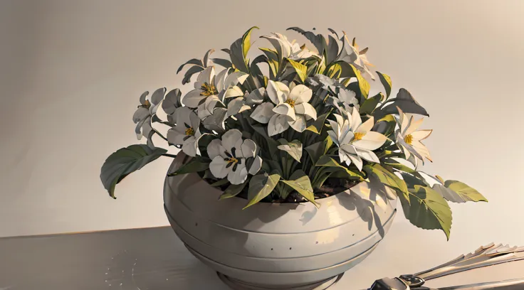 【Highest Quality, masutepiece】 (Gray white background:1.7), potted flowers