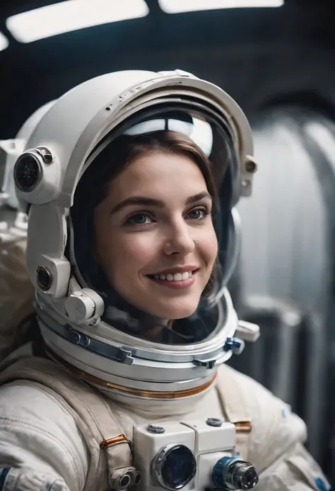 astronauta mulher, sorridente