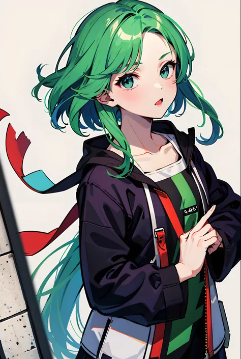 Girl with green hair，Blank background