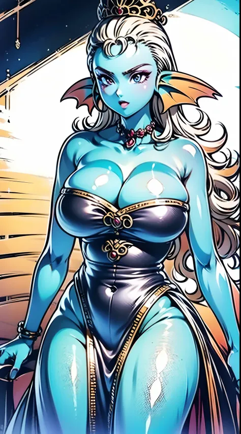 8K,High quality,Anime,married woman,Beautiful,clean,Bright,highlight in eyes,Sexy,ultra gigantic tits,oversized tits,beautiful line art. Blue skin, well-drawn ears, Blue and orange gradient fins, fullnude (100), White hair,