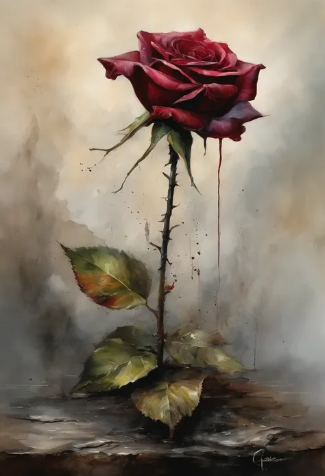 olpntng style, a  black rose, sharp thorns dripping blood, oil painting, strong strokes, dripping paint"rgb dsplacement, surface, diamond, by Ralph Steadman, by cory loftis, art by craig mullins, art by Jeff koons, art by frank frazetta, by agnes lawrence ...