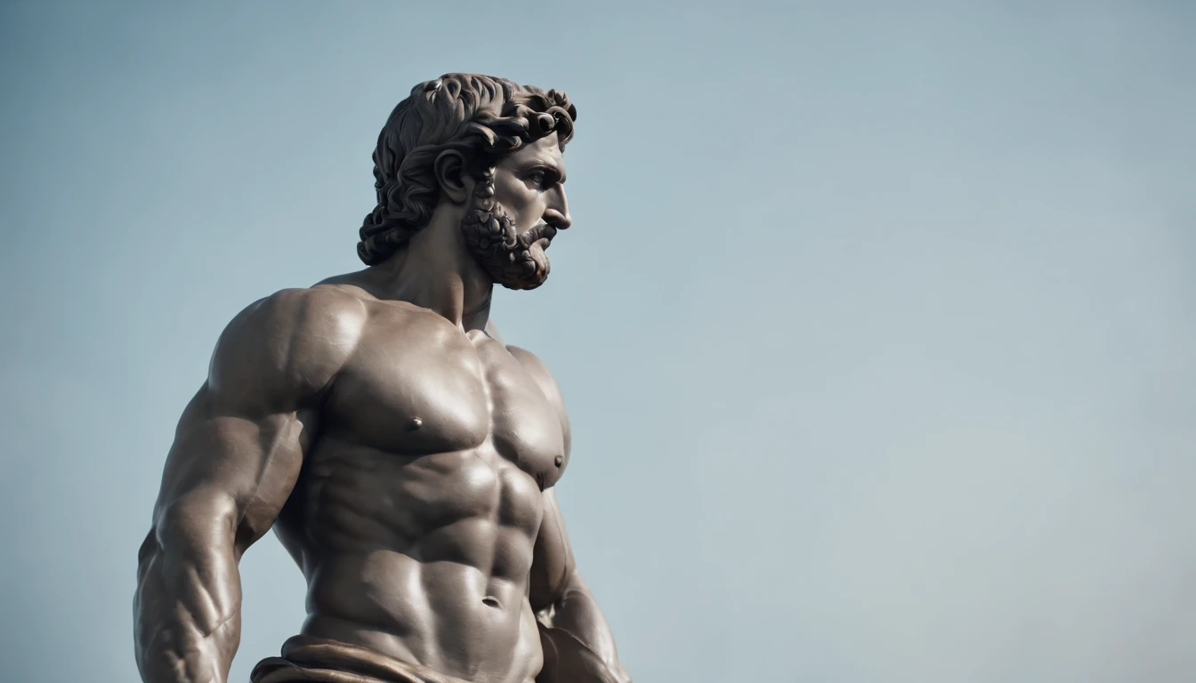 Stoic Greek Hercules style statue with highlighted muscles