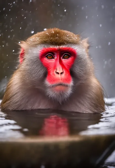 Japanese macaque　Soak shoulder-deep in an open-air bath　Enter　Snow around