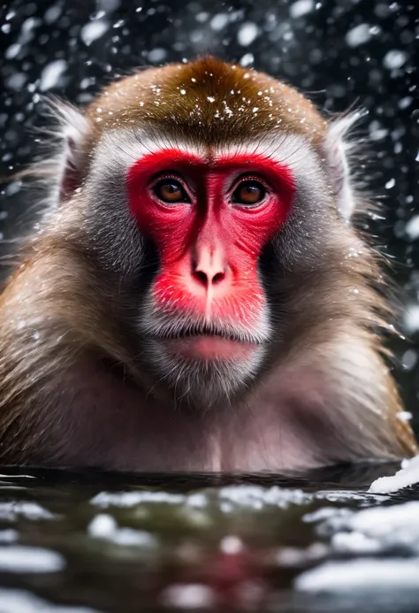 Japanese macaque　Soak shoulder-deep in an open-air bath　Enter　Snow around