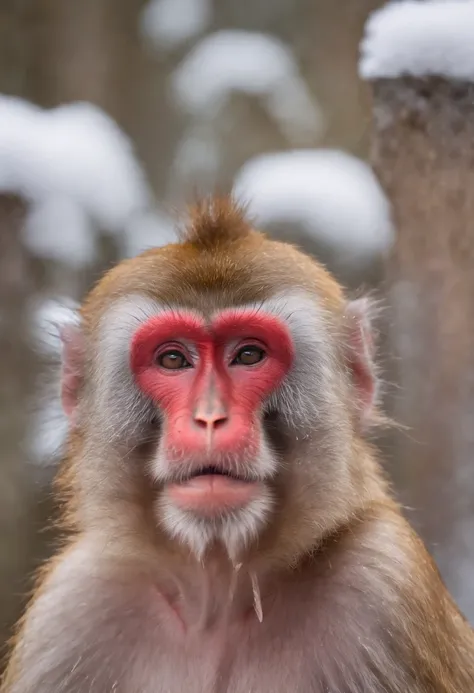 Japanese macaque　Soak shoulder-deep in an open-air bath　Enter　Snow around