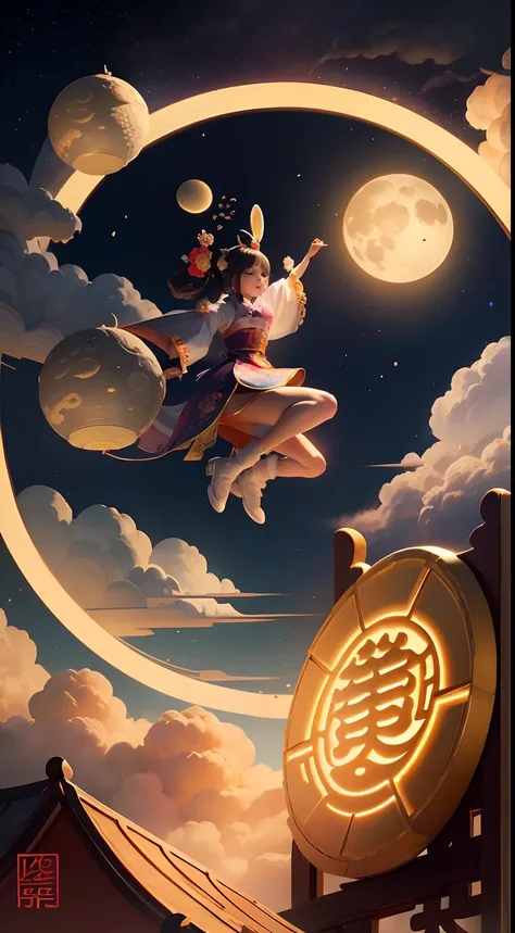 Mid-Autumn Festival Jade Rabbit Change Flying Moon Cake Auspicious Cloud Country Chaofeng Illustration Festival