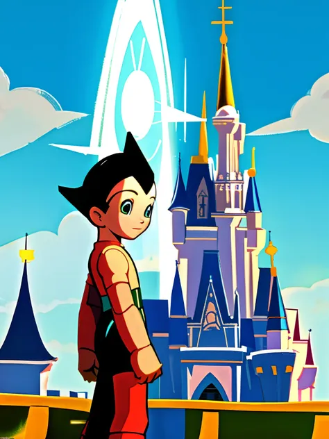 astro boy standing in front of the castle at walt disney world