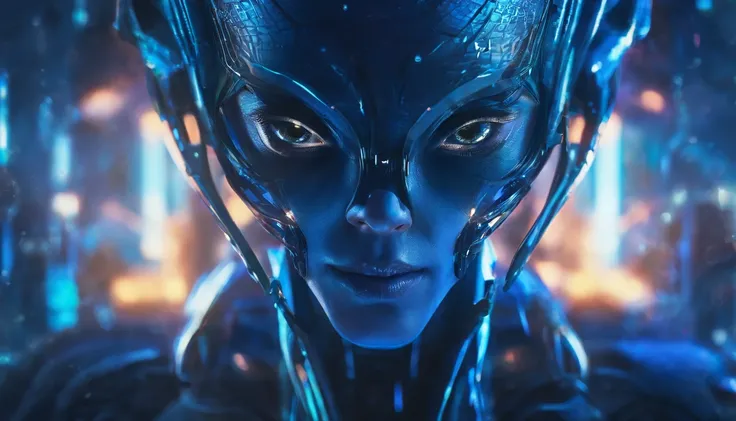 Photorealistic portrait High Detail Blue Alien Bokeh Cinematic lighting