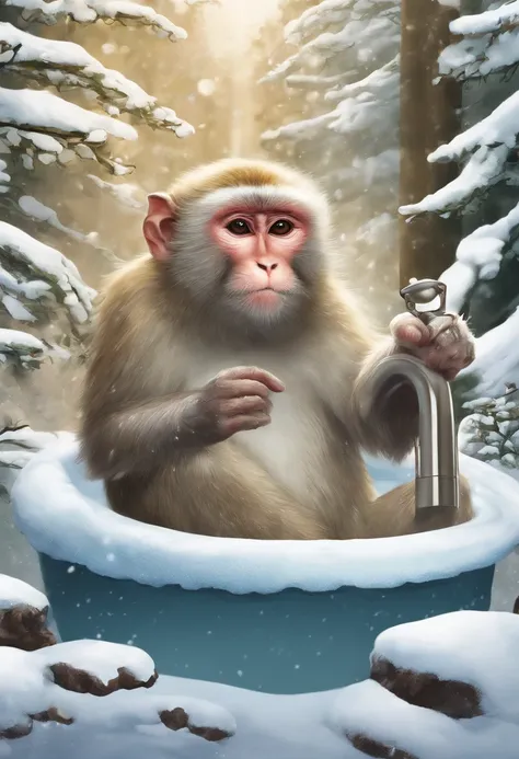 Japanese macaque　Heartwarming　Take a deep bath in the large open-air bath　Enter　Snow around